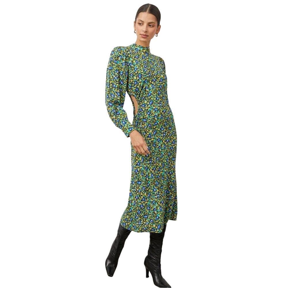 RAILS CARMEL MIDI MOCK NECK CUTOUT DRESS IN ABSTRACT GARDEN NWOT WOMEN'S SIZE XS